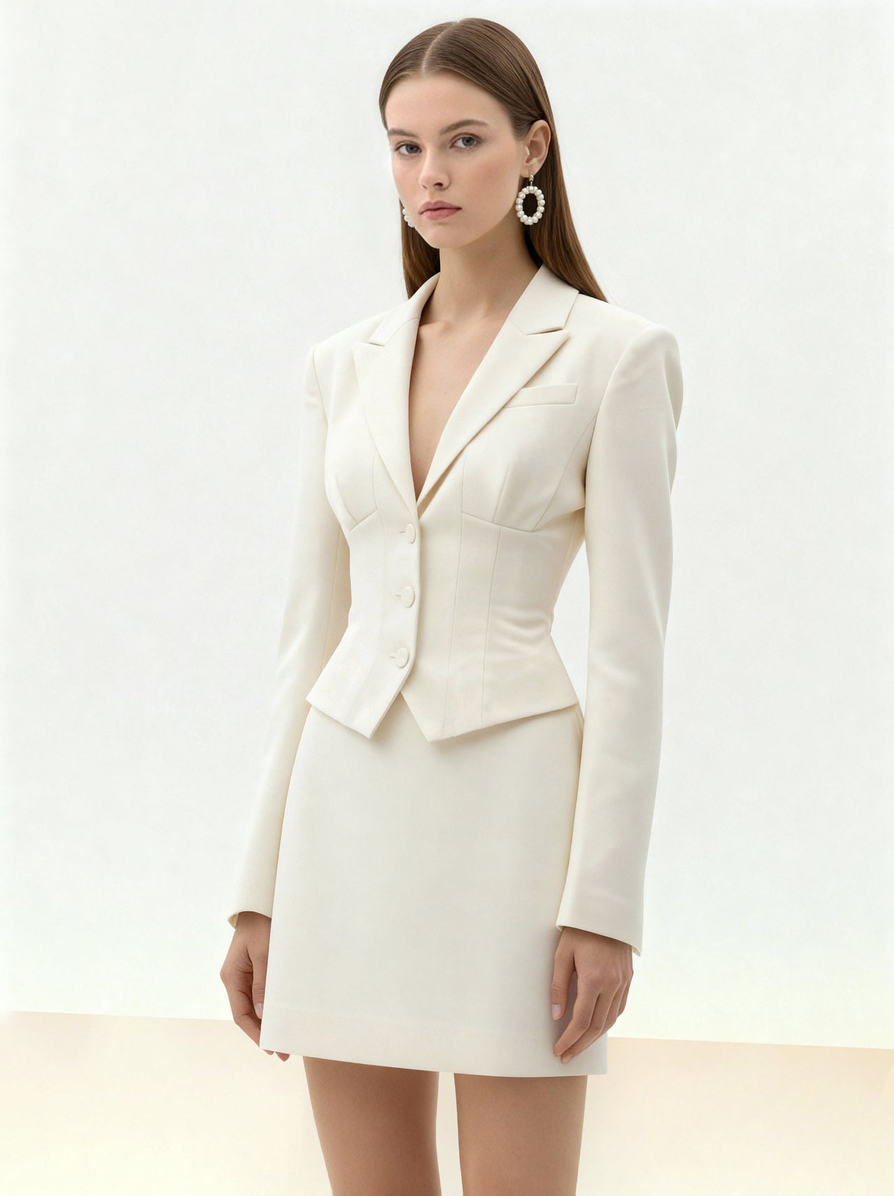 Kurzer Blazer mit figurbetonter Taille - Weiß