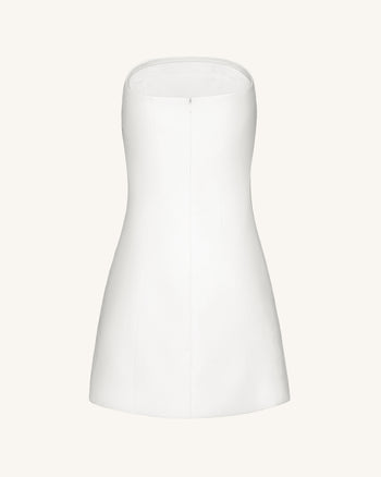 Trägerloses Mini-Kleid mit 3D-Rankenblumen – Weiß