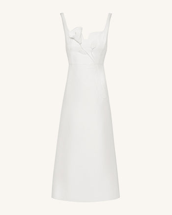 Asymmetrisches Abendkleid mit Herzausschnitt und 3D-Rankenapplikationen – Weiß