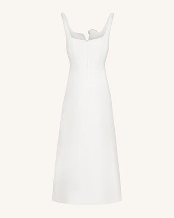 Asymmetrisches Abendkleid mit Herzausschnitt und 3D-Rankenapplikationen – Weiß