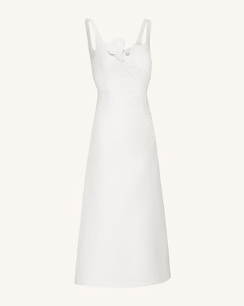 Asymmetrisches Abendkleid mit Herzausschnitt und 3D-Rankenapplikationen – Weiß