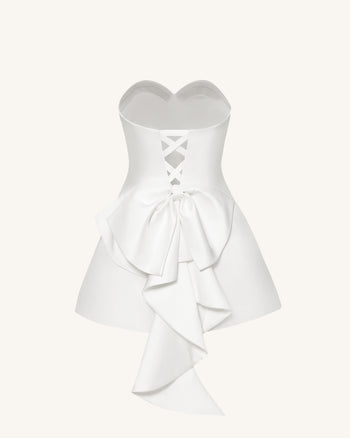 Satin trägerloses Minikleid mit Schleife hinten - Weiß