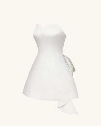 Satin trägerloses Minikleid mit Schleife hinten - Weiß