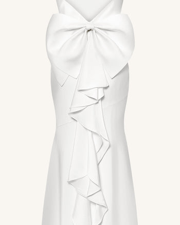 Satin Maxikleid mit Wasserfallausschnitt und Rückenschleife - Weiß