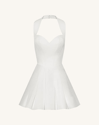 Plissiertes Bustier-Neckholder-Minikleid - Weiß