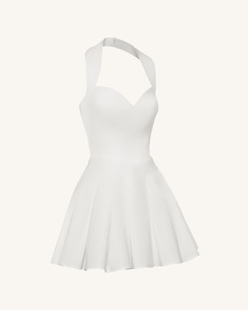 Plissiertes Bustier-Neckholder-Minikleid - Weiß