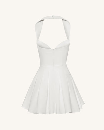 Plissiertes Bustier-Neckholder-Minikleid - Weiß