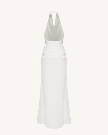 Satin Gerafftes Maxikleid mit Wasserfallausschnitt - Weiß