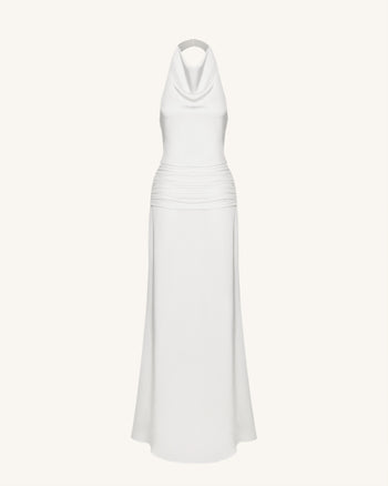 Satin Gerafftes Maxikleid mit Wasserfallausschnitt - Weiß