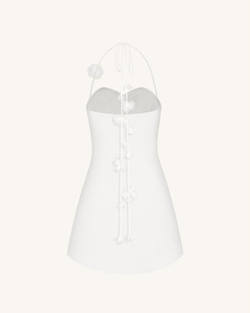 Florales gerafftes Neckholder-Minikleid - Weiß