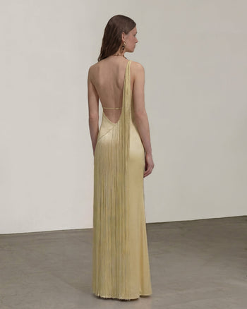 Fransen-One-Schulter-Maxikleid - Champagner