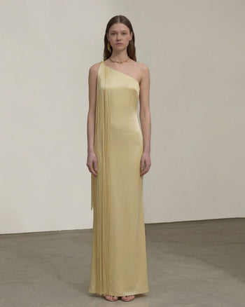 Fransen-One-Schulter-Maxikleid - Champagner