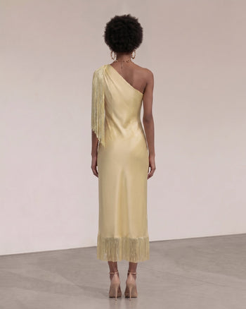 One-Schulter-Fransen-Midikleid - Champagner