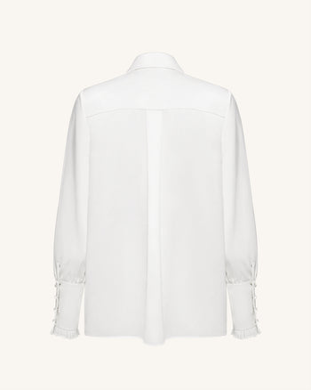 Bluse mit Bindeband und Ballonärmeln – Weiß