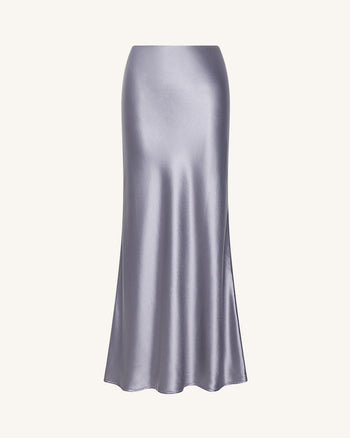 Fließender Satin Meerjungfrau-Maxi-Rock – Silber