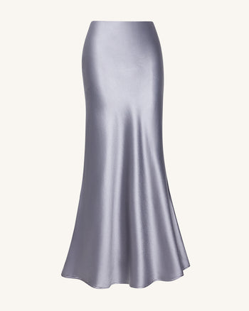 Fließender Satin Meerjungfrau-Maxi-Rock – Silber