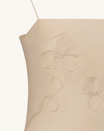 Leinen-Trägertop mit Kordelstickerei - Natur