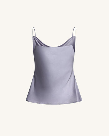 Camisole aus fließendem Satin mit Wasserfallausschnitt – Silber