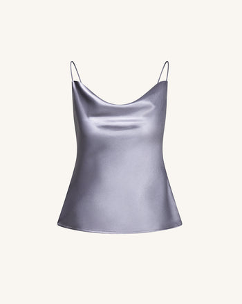 Camisole aus fließendem Satin mit Wasserfallausschnitt – Silber