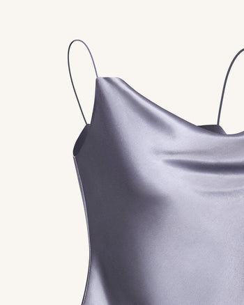 Camisole aus fließendem Satin mit Wasserfallausschnitt – Silber