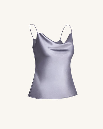 Camisole aus fließendem Satin mit Wasserfallausschnitt – Silber