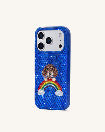 Regenbogenhund-Kunstkristall-Handyhülle – Blau