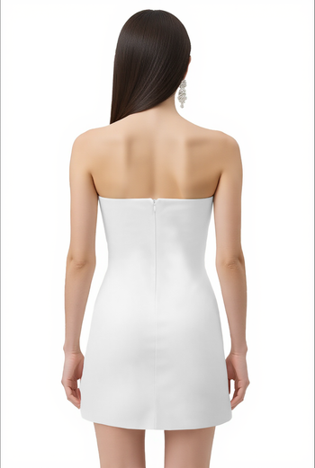 Schulterfreies Kleid mit Irisblumenmuster – Weiß