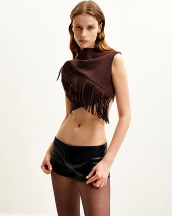 Ariana Asymmetrisches Fransen-Suede-Top - Burgunderrot