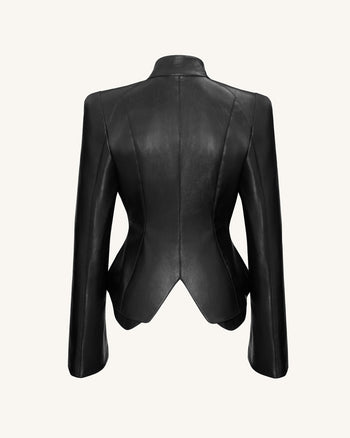 Herbst Metallic Muschel PU Jacke - Schwarz