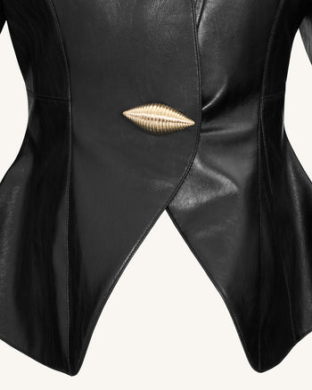 Herbst Metallic Muschel PU Jacke - Schwarz