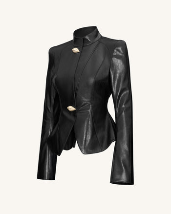 Herbst Metallic Muschel PU Jacke - Schwarz