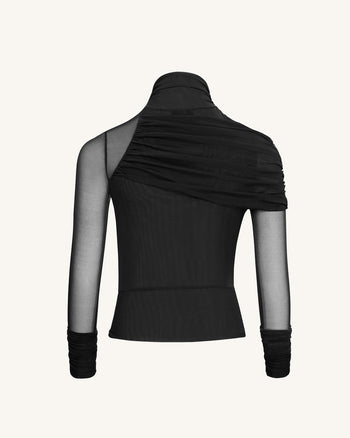 Ella Transparente Rüschen-Rollkragenbluse - Schwarz
