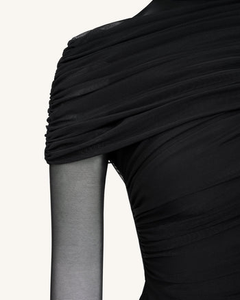 Ella Transparente Rüschen-Rollkragenbluse - Schwarz
