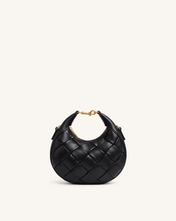 Alina Geflochtene Halbmond-Henkeltasche - Schwarz