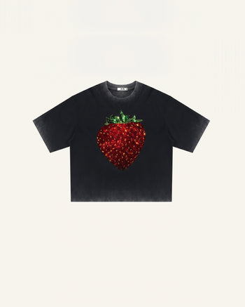 The Crystal Strawberry Grafik-T-Shirt - Verwaschenes Schwarz