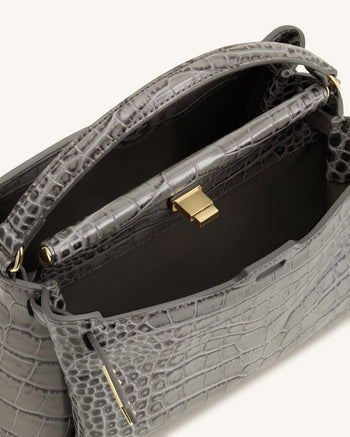 Carmen Henkeltasche - Graue Kroko-Optik