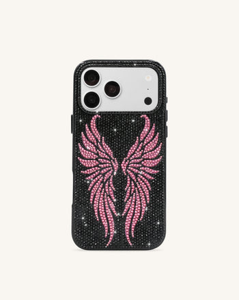 Pink Strass-Engelsflügel Handyhülle - Schwarz