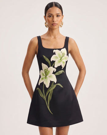 Lily Ärmelloses A-Linien-Minikleid mit Blumenmuster - Schwarz