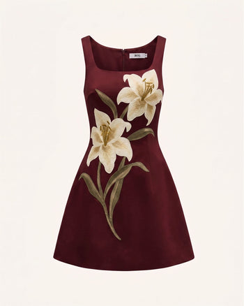 Lily Ärmelloses A-Linien-Minikleid mit Blumenmuster - Burgunderrot