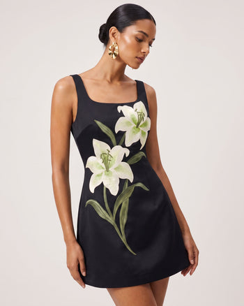 Lily Ärmelloses A-Linien-Minikleid mit Blumenmuster - Schwarz