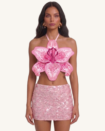 3D-Lilien-Neckholder-Crop-Top - Pink