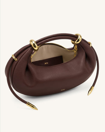 Ellie Halbmond-Henkeltasche mit Metallring-Verzierung - Dunkelbraun