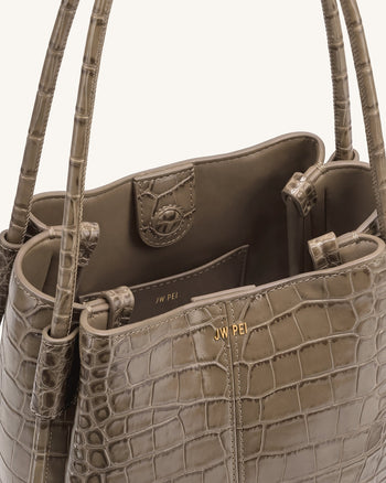 Nala Beuteltasche - Taupe Krokodiloptik