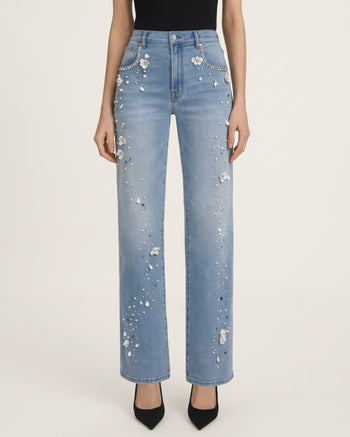 The Celestial Pearl Petal Straight-Jeans - Blassblau