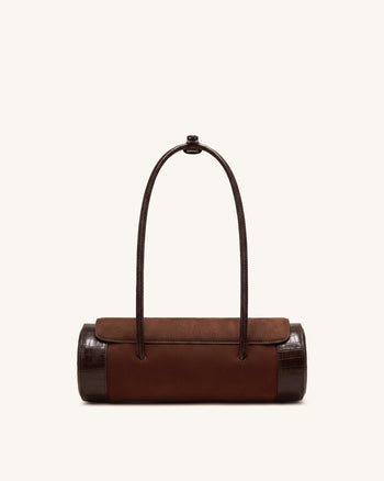 Maelis Barrel-Bag aus Kunstwildleder mit Kroko-Besatz - Dunkelbraun