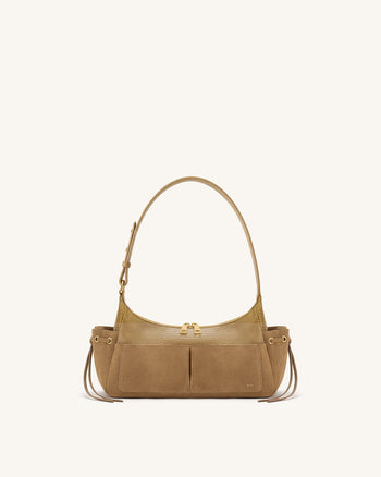Corinne Schultertasche aus Wildlederimitat mit Eidechsenprägung - Khaki