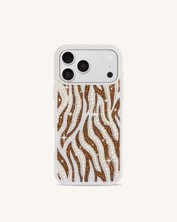Pearl Zebra Gestreifte Handyhülle mit künstlichen Kristallen - Weiß
