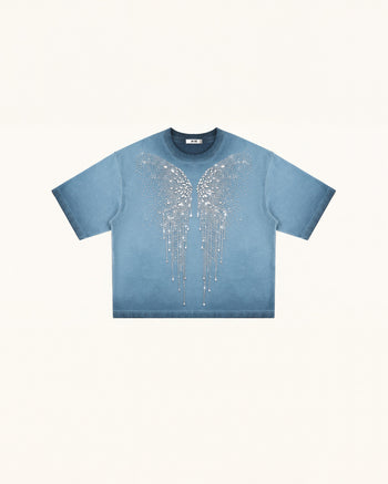 The Angelic Dripping Crystal Wings T-Shirt – Acid Blue