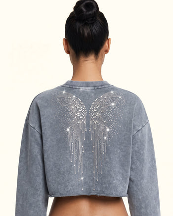 Angelic Dripping Crystal Wings Sweatshirt – Ash Cloud