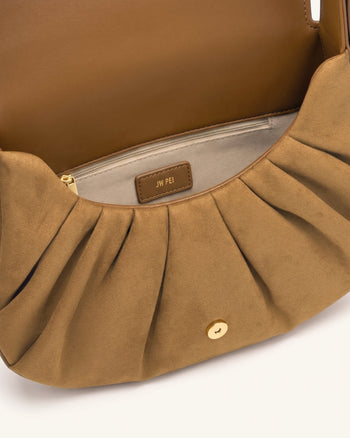Avery Drapierte Hobo-Tasche aus Wildlederimitat - Camel